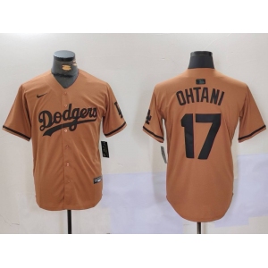 Men's Los Angeles Dodgers #17 Shohei Ohtani Olive Black Cool Base Limited Stitched Jersey