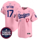 Men's Los Angeles Dodgers #17 Shohei Ohtani Pink 2025 Tokyo Series Limited Stitched Baseball Jersey