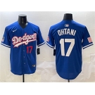 Men's Los Angeles Dodgers #17 Shohei Ohtani Royal With American Flag Patch Limited Stitched Baseball Jersey