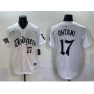 Men's Los Angeles Dodgers #17 Shohei Ohtani White 2025 LA Gothic Style With 2024 World Series Champions Patch Vapor Premier Limited Stitched Baseball Jerse
