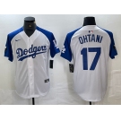 Men's Los Angeles Dodgers #17 Shohei Ohtani White Blue Fashion Stitched Cool Base Limited Jerseys