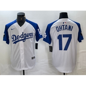 Men's Los Angeles Dodgers #17 Shohei Ohtani White Blue Fashion Stitched Cool Base Limited Jerseys