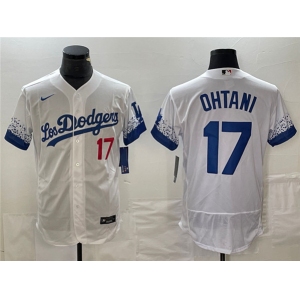 Men's Los Angeles Dodgers #17 Shohei Ohtani White City Connect Flex Base With Patch Stitched Baseball Jersey