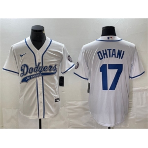 Men's Los Angeles Dodgers #17 Shohei Ohtani White Cool Base With Patch Stitched Baseball Jersey