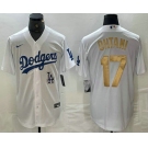 Men's Los Angeles Dodgers #17 Shohei Ohtani White Gold Stitched Cool Base Nike Jersey