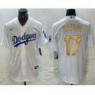 Men's Los Angeles Dodgers #17 Shohei Ohtani White Gold Stitched Cool Base Nike Jerseys