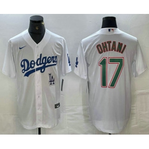 Men's Los Angeles Dodgers #17 Shohei Ohtani White Green Stitched Cool Base Nike Jersey