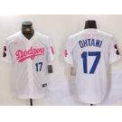 Men's Los Angeles Dodgers #17 Shohei Ohtani White Pink Vin & Kobe Patch Stitched Baseball Jersey1