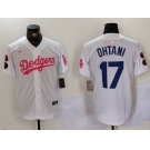 Men's Los Angeles Dodgers #17 Shohei Ohtani White Pink Vin & Kobe Patch Stitched Baseball Jersey