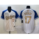 Men's Los Angeles Dodgers #17 Shohei Ohtani White Royal Gold 2024 World Series Champions Vapor Limited Stitched Baseball Jersey