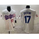 Men's Los Angeles Dodgers #17 Shohei Ohtani White With American Flag Patch Limited Stitched Baseball Jersey