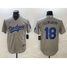 Men's Los Angeles Dodgers #18 山本由伸 Gray Cool Base With Patch Stitched Baseball Jersey