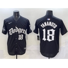 Men's Los Angeles Dodgers #18 Yoshinobu Yamamoto Black 2025 LA Gothic Style With 2024 World Series Champions Patch Vapor Premier Limited Stitched Baseball 