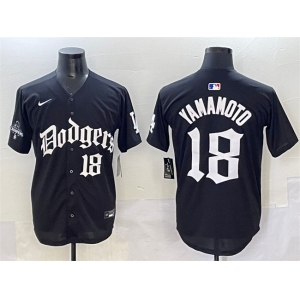 Men's Los Angeles Dodgers #18 Yoshinobu Yamamoto Black 2025 LA Gothic Style With 2024 World Series Champions Patch Vapor Premier Limited Stitched Baseball 