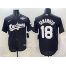 Men's Los Angeles Dodgers #18 Yoshinobu Yamamoto Black 2025 World Series Patch Cool Base Stitched Baseball Jersey