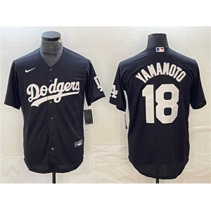 Men's Los Angeles Dodgers #18 Yoshinobu Yamamoto Black Cool Base Stitched Jersey