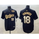 Men's Los Angeles Dodgers #18 Yoshinobu Yamamoto Black Gold 2025 World Series Patch Limited Stitched Baseball Jersey