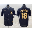 Men's Los Angeles Dodgers #18 Yoshinobu Yamamoto Black Gold Cool Base Stitched Jersey