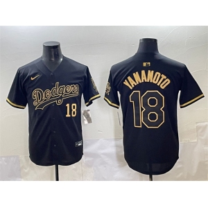 Men's Los Angeles Dodgers #18 Yoshinobu Yamamoto Black Gold Limited Stitched Jersey