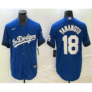 Men's Los Angeles Dodgers #18 Yoshinobu Yamamoto Blue 2021 City Connect Cool Base Stitched Jersey