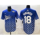 Men's Los Angeles Dodgers #18 Yoshinobu Yamamoto Blue 2025 World Series Patch Limited Stitched Baseball Jersey