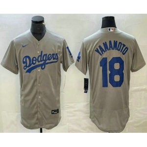 Men's Los Angeles Dodgers #18 Yoshinobu Yamamoto Grey Stitched Flex Base Nike Jersey