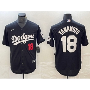 Mens Los Angeles Dodgers #18 Yoshinobu Yamamoto Nike Black Fashion Baseball Jersey