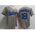 Mens Los Angeles Dodgers #18 Yoshinobu Yamamoto Nike Grey Los Angeles FlexBase Jersey