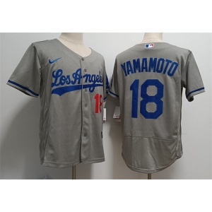 Mens Los Angeles Dodgers #18 Yoshinobu Yamamoto Nike Grey Los Angeles FlexBase Jersey