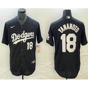 Men's Los Angeles Dodgers #18 Yoshinobu Yamamoto Number Black Turn Back The Clock Stitched Cool Base Jersey1