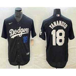 Men's Los Angeles Dodgers #18 Yoshinobu Yamamoto Number Black Turn Back The Clock Stitched Cool Base Jersey