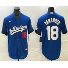 Men's Los Angeles Dodgers #18 Yoshinobu Yamamoto Number Blue 2021 City Connect Cool Base Stitched Jersey