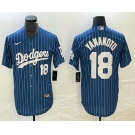 Men's Los Angeles Dodgers #18 Yoshinobu Yamamoto Number Blue Pinstripe Cool Base Stitched Baseball Jersey