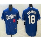 Men's Los Angeles Dodgers #18 Yoshinobu Yamamoto Number Blue Stitched Cool Base Nike Jersey