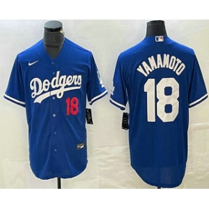 Men's Los Angeles Dodgers #18 Yoshinobu Yamamoto Number Blue Stitched Cool Base Nike Jersey