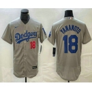 Men's Los Angeles Dodgers #18 Yoshinobu Yamamoto Number Grey Stitched Flex Base Nike Jersey