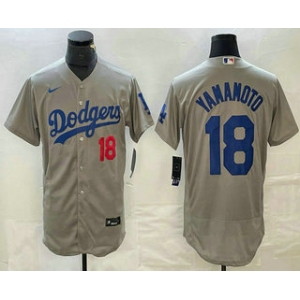 Men's Los Angeles Dodgers #18 Yoshinobu Yamamoto Number Grey Stitched Flex Base Nike Jersey