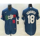 Men's Los Angeles Dodgers #18 Yoshinobu Yamamoto Number Navy Blue Pinstripe Mexico 2020 World Series Cool Base Nike Jersey1