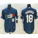 Men's Los Angeles Dodgers #18 Yoshinobu Yamamoto Number Navy Blue Pinstripe Mexico 2020 World Series Cool Base Nike Jersey