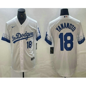 Men's Los Angeles Dodgers #18 Yoshinobu Yamamoto Number White 2021 City Connect Cool Base Stitched Jerseys