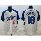 Men's Los Angeles Dodgers #18 Yoshinobu Yamamoto Number White Blue Fashion Stitched Cool Base Limited Jersey