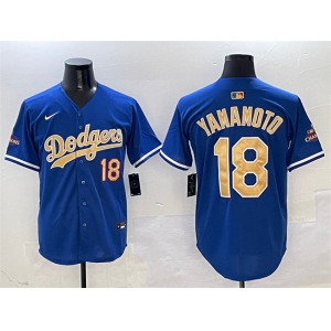 Men's Los Angeles Dodgers #18 Yoshinobu Yamamoto Royal 2025 Gold Collection Limited Stitched Baseball Jersey