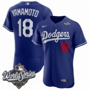 Men's Los Angeles Dodgers #18 Yoshinobu Yamamoto Royal 2025 World Series Limited Stitched Baseball Jersey