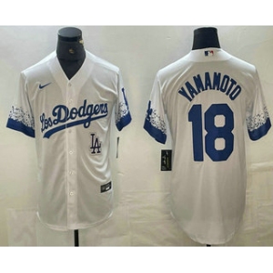 Men's Los Angeles Dodgers #18 Yoshinobu Yamamoto White 2021 City Connect Cool Base Stitched Jerseys