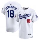 Men's Los Angeles Dodgers #18 Yoshinobu Yamamoto White 2024 World Series Champions Home Limited Stitched Baseball Jersey