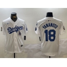 Men's Los Angeles Dodgers #18 Yoshinobu Yamamoto White 2024 World Series With Fernando Memorial Patch Home Limited Stitched Baseball Jersey