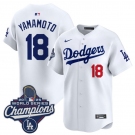 Men's Los Angeles Dodgers #18 Yoshinobu Yamamoto White 2025 Champions Stitched Baseball Jersey