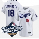 Men's Los Angeles Dodgers #18 Yoshinobu Yamamoto White 2025 World Series Home Limited Stitched Baseball Jersey