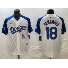 Men's Los Angeles Dodgers #18 Yoshinobu Yamamoto White Blue Fashion Stitched Cool Base Limited Jersey