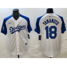 Men's Los Angeles Dodgers #18 Yoshinobu Yamamoto White Blue Fashion Stitched Cool Base Limited Jerseys